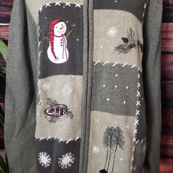 Croft & Barrow Sweater Size M Christmas Embroidered Holiday Ramie Silk Full Zip - Picture 7 of 11